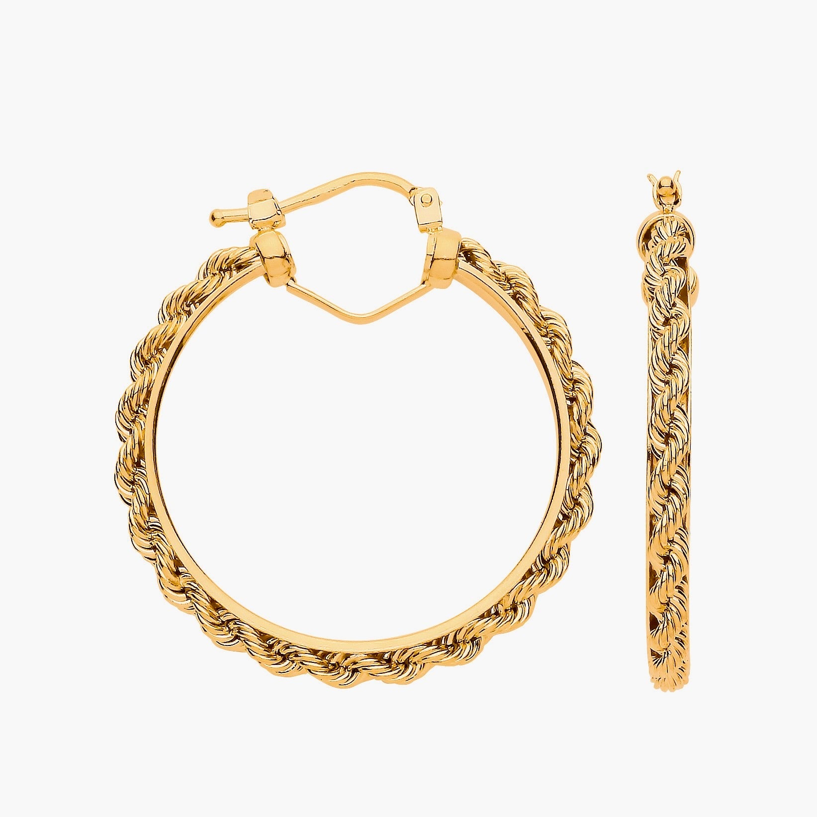 9ct Gold Rope Chain 30mm Hoop Earrings - BARRETT JEWELLERY
