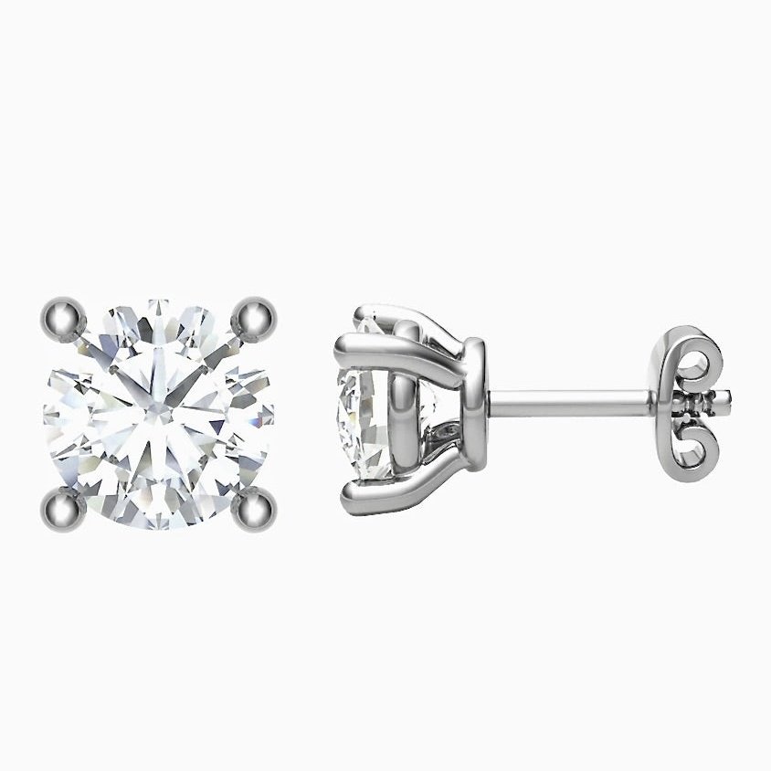 Platinum Claw Set Brilliant Cut Round Diamond Earrings 0.70ct F/VSI -BARRETT JEWELLERY