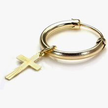 9ct Gold Hoop With Cross Earring-BARRETT JEWELLERY
