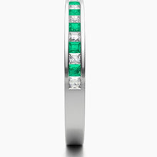 18ct White Gold Princess Cut Diamond & Emerald Half Eternity Ring 0.25ct -BARRETT JEWELLERY