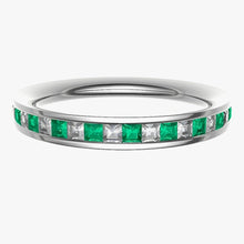 18ct White Gold Princess Cut Diamond & Emerald Half Eternity Ring 0.25ct -BARRETT JEWELLERY