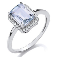 18ct White Gold Aqua & Diamond Ring 0.14ct- BARRETT JEWELLERY