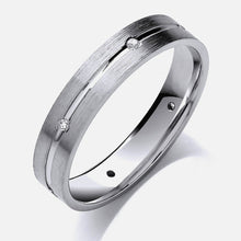 18ct White Gold Diamond Set 4mm Flat Court Centre Groove Wedding Band-BARRETT JEWELLERY