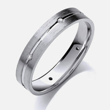 9ct white Gold Diamond set 4mm Flat Court Centre Groove Wedding Band-BARRETT JEWELLERY