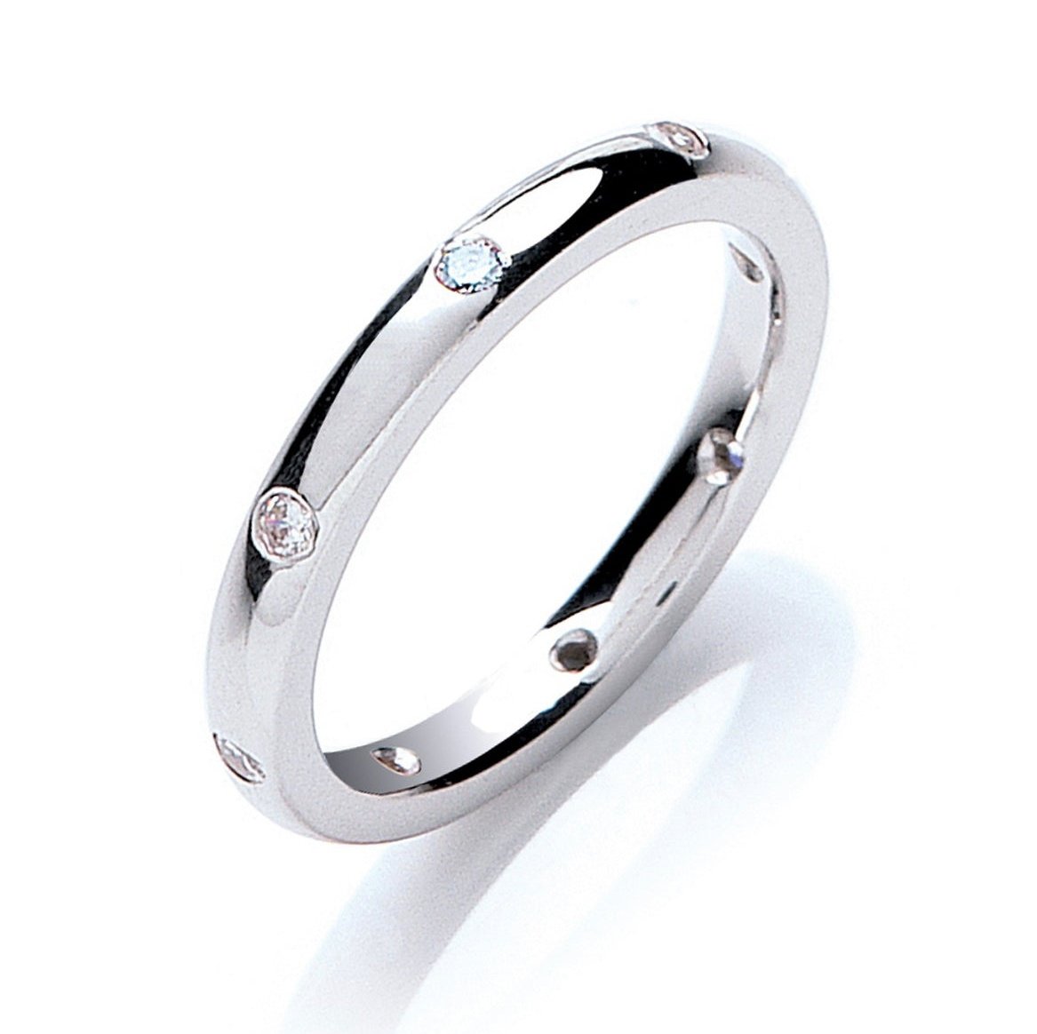 9ct White Gold Brilliant Cut Diamond Court Wedding Band 0.13ct- BARRETT JEWELLERY