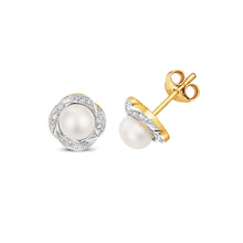 9ct Diamond and Fresh Water Pearl Earrrings - BARRETT JEWELLERY